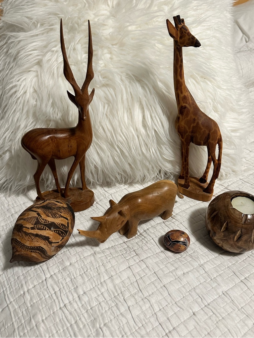 Hand-Carved Brown Wood Safari Animal Decor Set - Home Accents